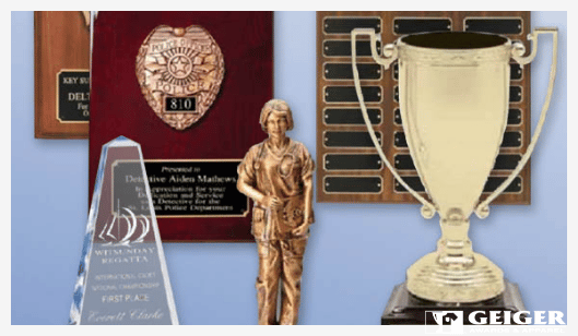 Promotional products of trophies and plaques